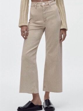 Zara Wide-Leg High-Rise Jeans in Light Beige